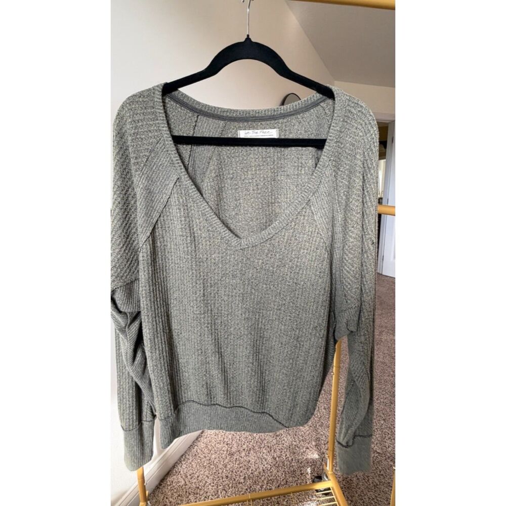 Free People We The Free Laguna Waffle Knit Thermal Top Olive Size S - Flawed -